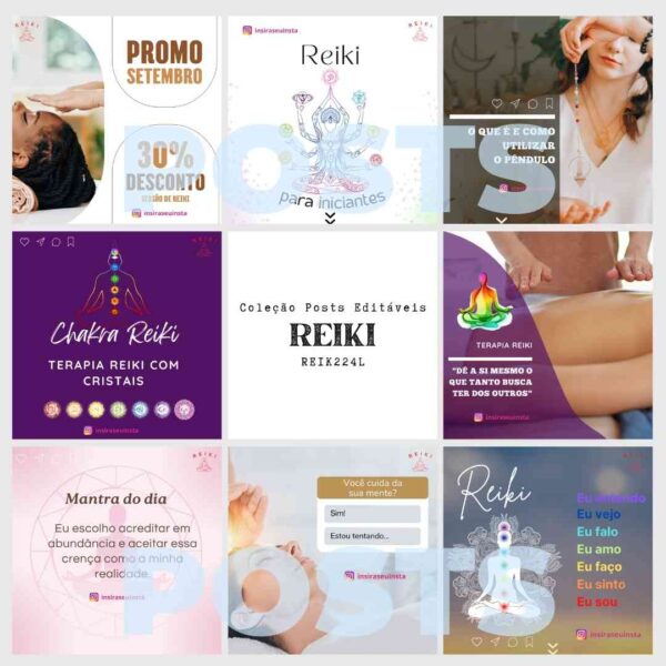 Pacote de marketing para Reiki com +40 posts para redes sociais.