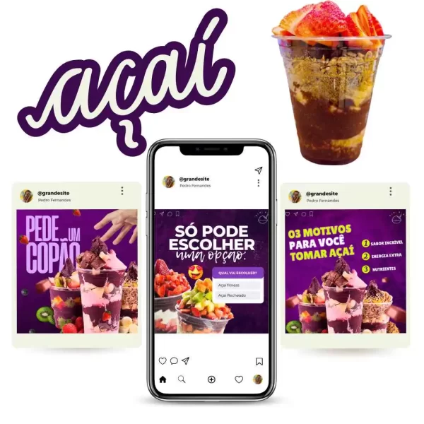 Estratégias de marketing para negócios de açaí, com posts e textos prontos.