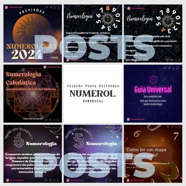 Designs premium para posts de numerologia, prontos para uso.