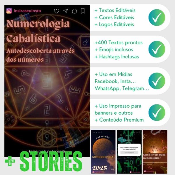 Stories prontos para numerologia, com design atrativo e fácil personalização.