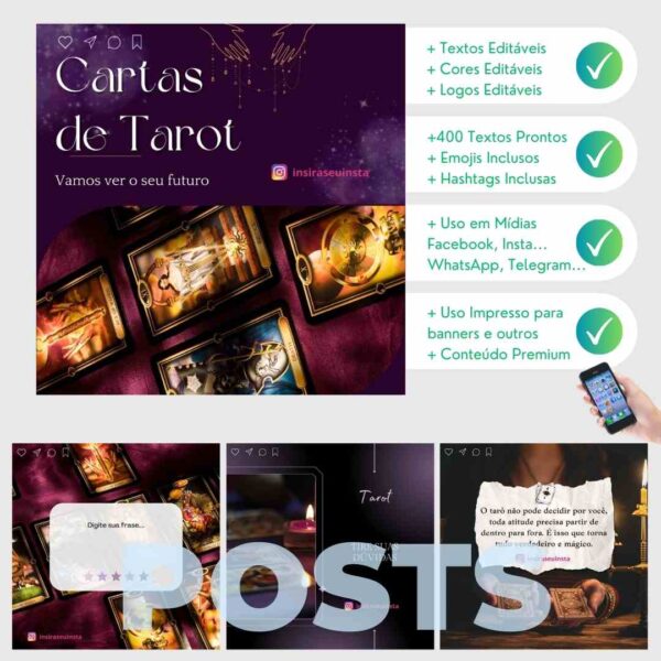 Post sobre tarot com a carta da intuição, atrativo e pronto para editar.