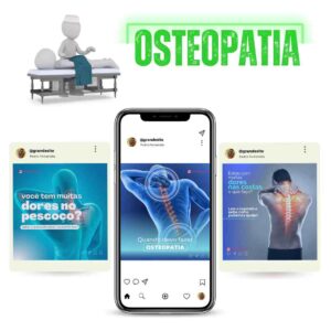 Pacote de posts prontos para osteopatia com design profissional e textos editáveis.