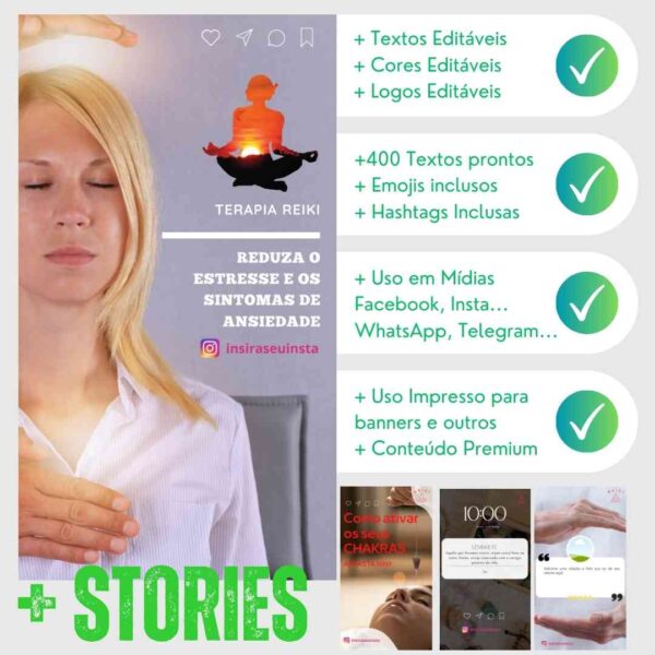 Posts e stories otimizados para atrair clientes para Reiki.