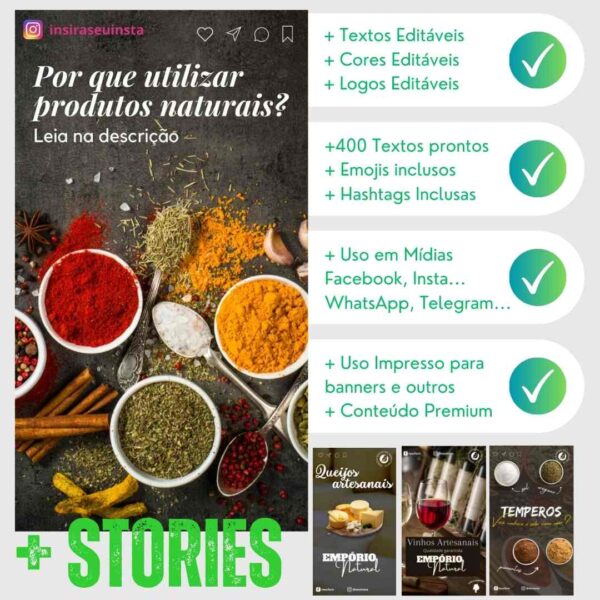 Story para empório natural destacando promoções de produtos naturais e saudáveis.