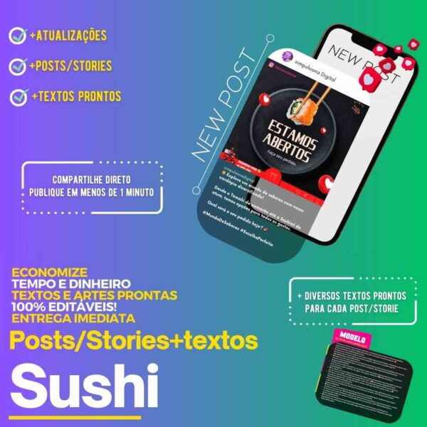 Story editável para sushi com texto pronto